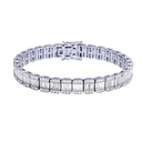 Baguette & Round Diamond Tennis Hip Hop Bracelet, Sterling SilverPlated Gold Diamond Bracelet For Birthday Gift