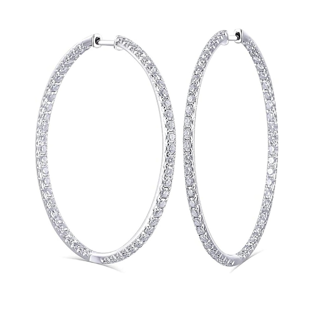  Round Cut Diamond Inside Outside Hoop Earrings For Women