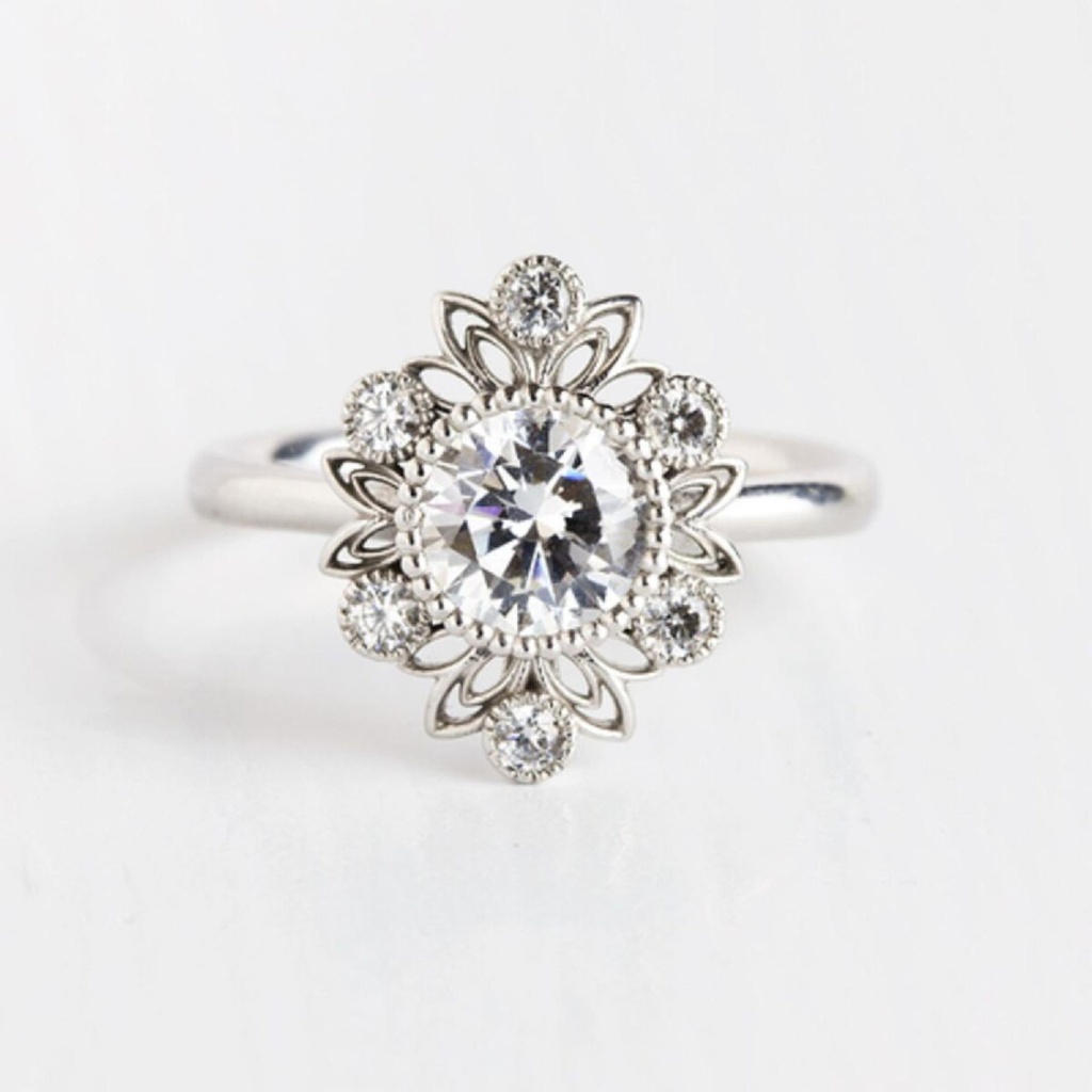 Round Cut Diamond Halo Unique Ring For Women