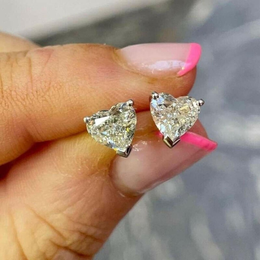 Heart Diamond Stud Earrings For Women