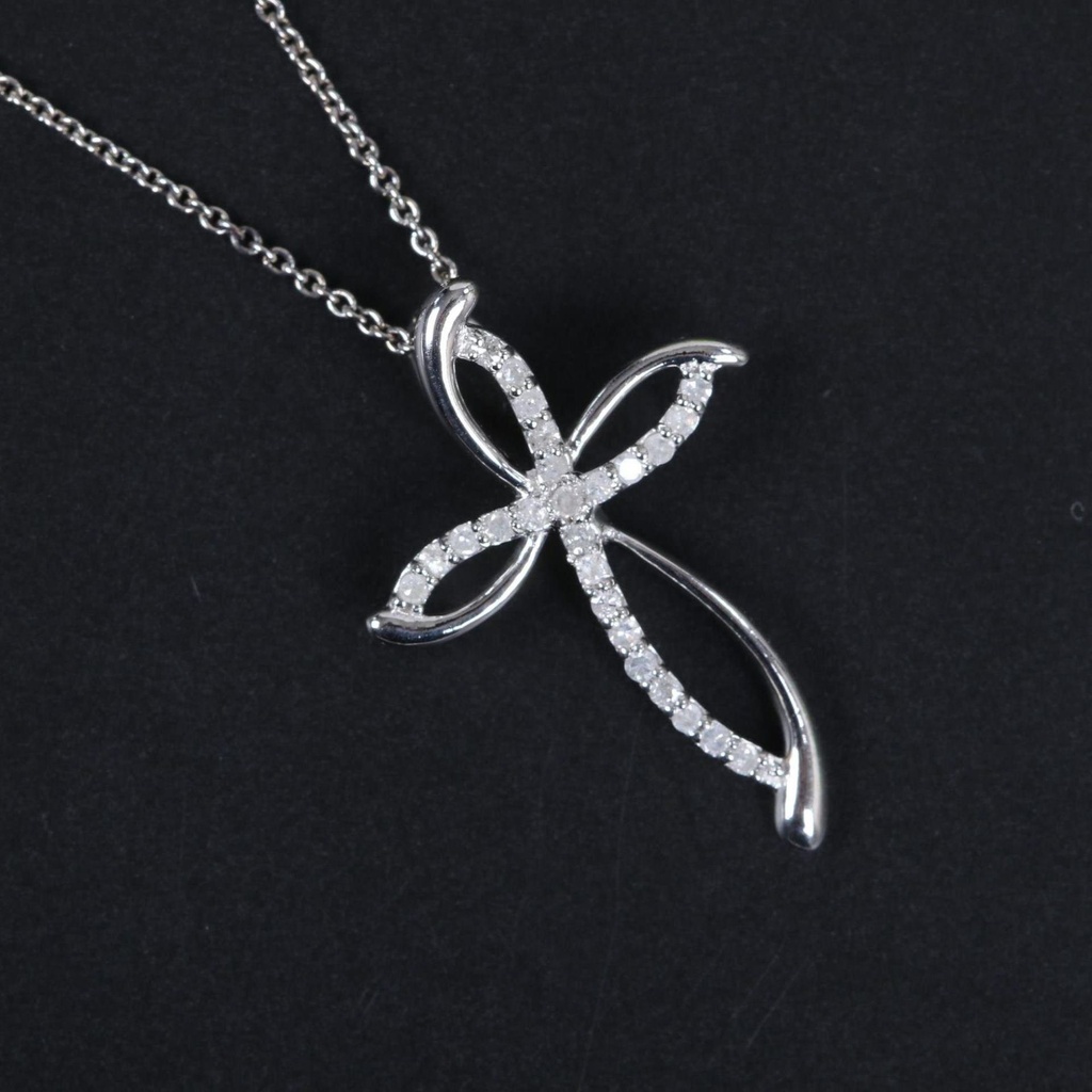 Round Cut Diamond Cross Necklace For Women