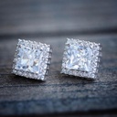 Princess Cut Diamond Halo Stud Earrings For Women