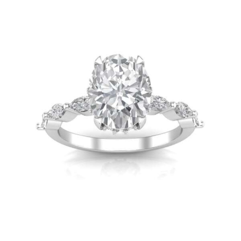  Oval Cut Diamond Hidden Halo Engagement Ring For Women