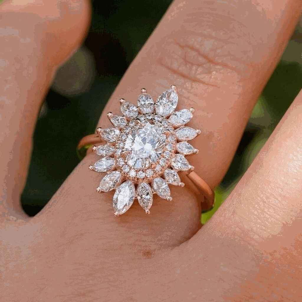  Oval Cut Diamond Vintage Engagement Ring For Women