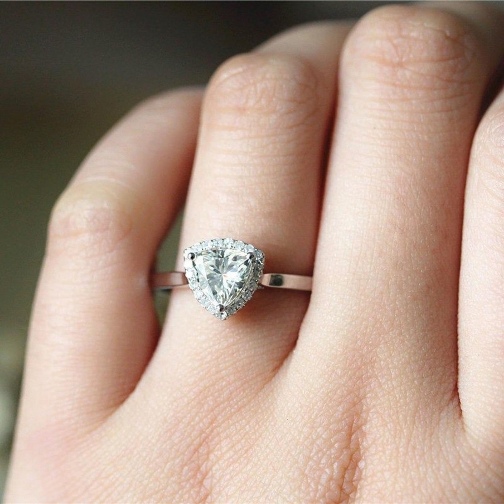 Trillion Diamond Halo Engagement Ring For Women