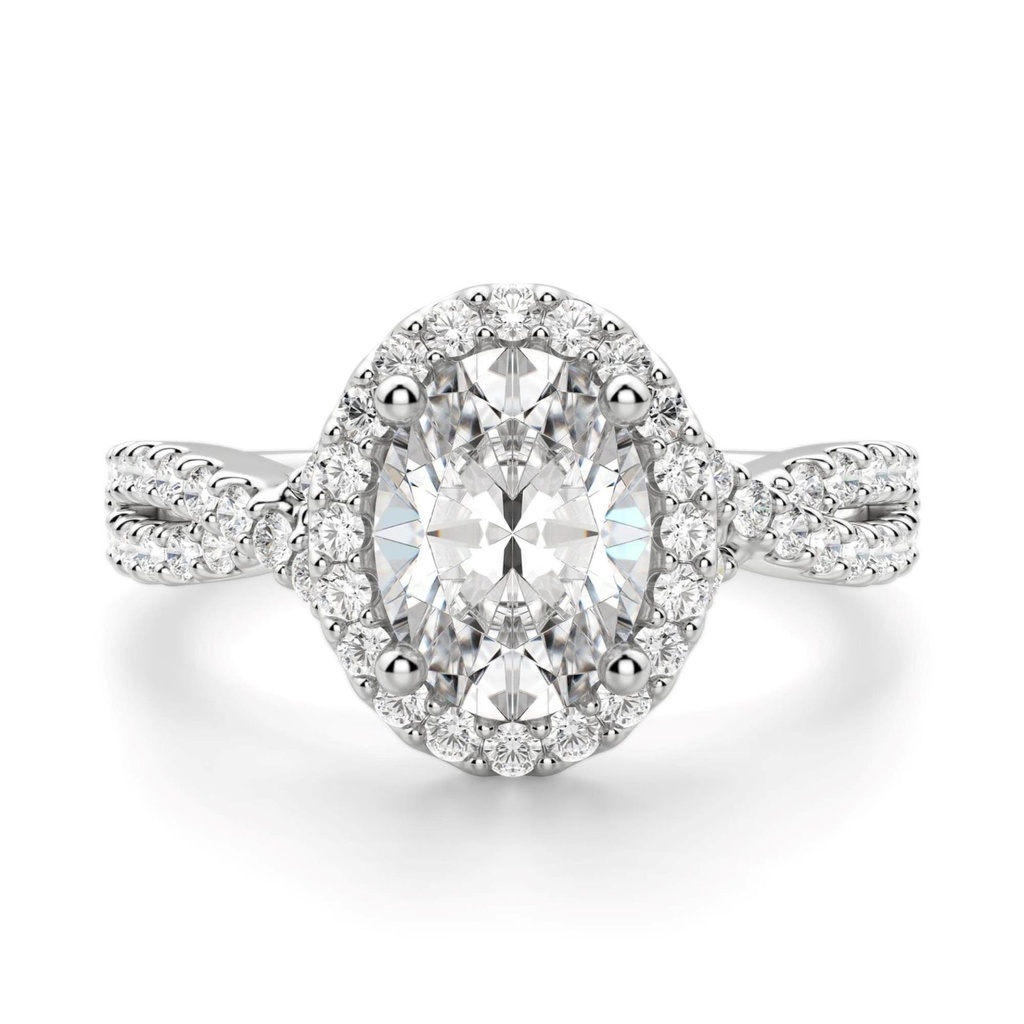 Oval Cut Diamond Halo Twisted Anniversary Ring for Women