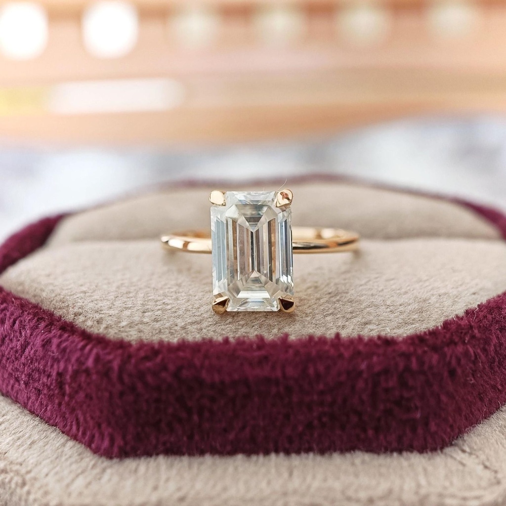 Emerald Cut Diamond Hidden Halo Engagement Ring For Women