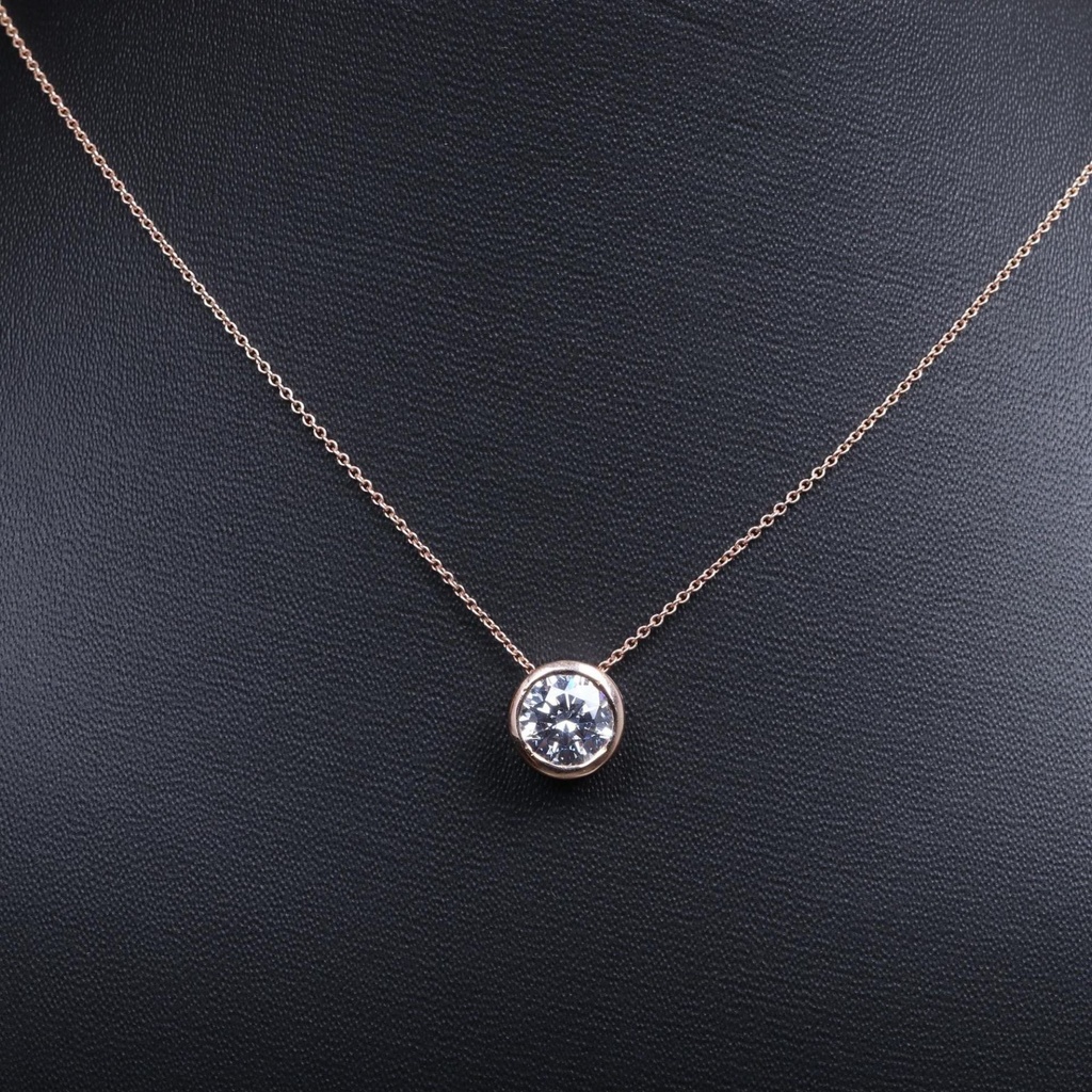 Round Cut Diamond Bezel Necklace For Women