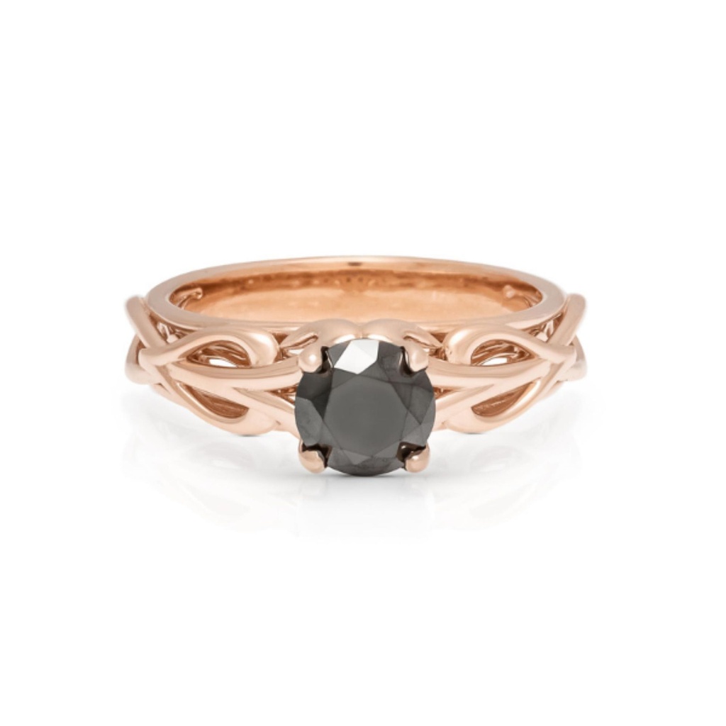 Round Cut Diamond Prong Setting Swirl Black Diamond Engagement Ring For Women