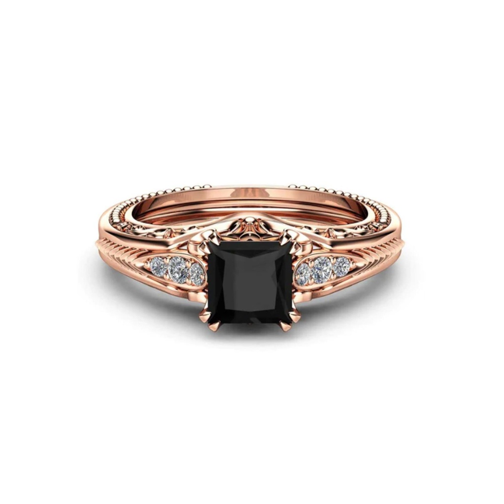  Princess Cut Diamond Vintage 7 Stone Prong Setting Black And White Engagement Ring for Women
