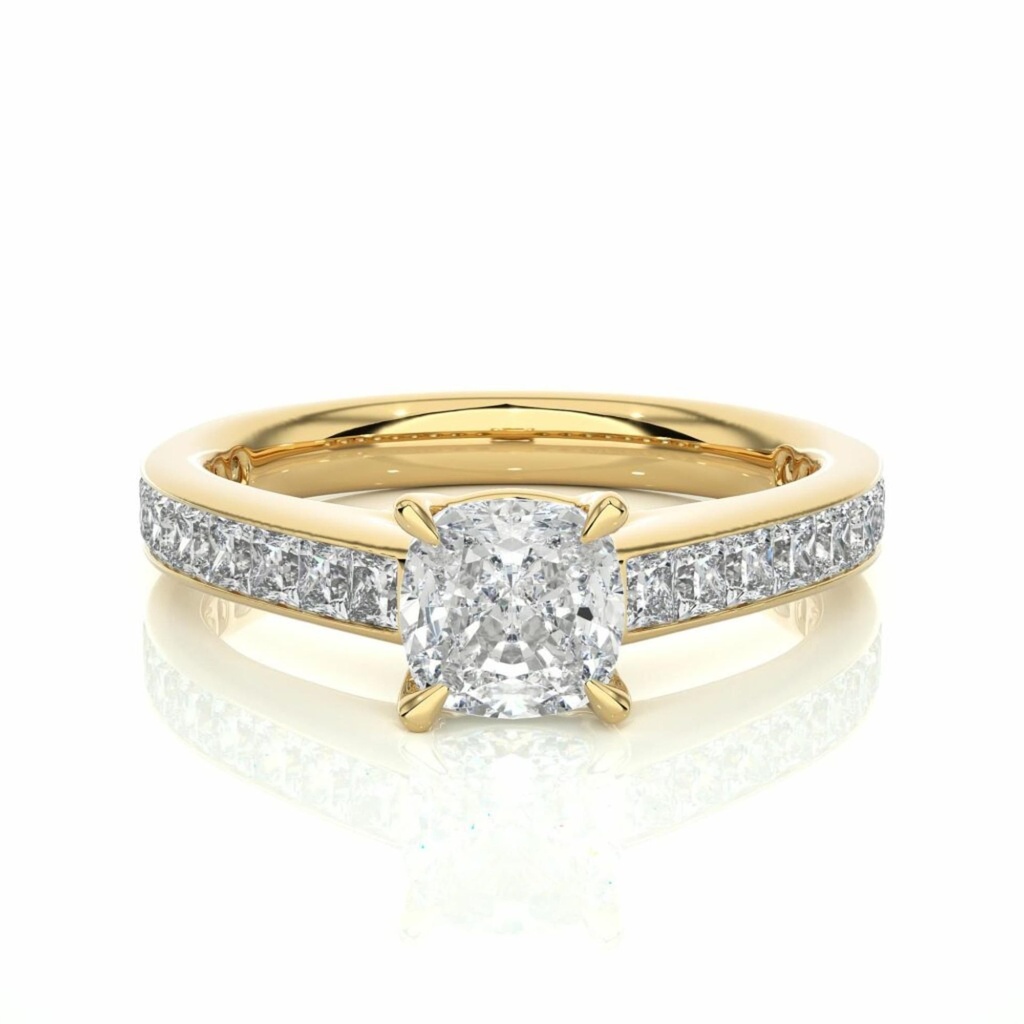 Cushion And Princess Cut Prong Setting Diamond Engagement Ring For Women