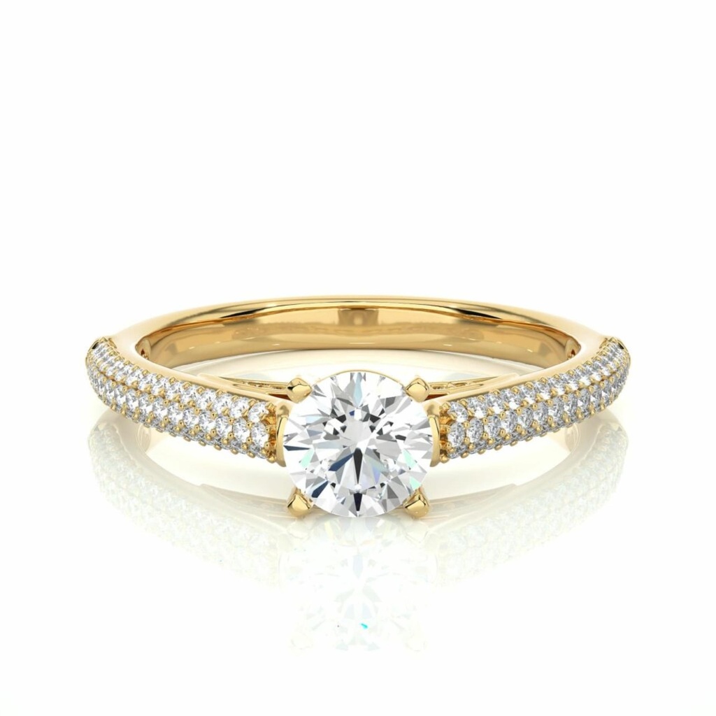  Round Cut Prong Setting Diamond With Accents Engagement Ring For Women