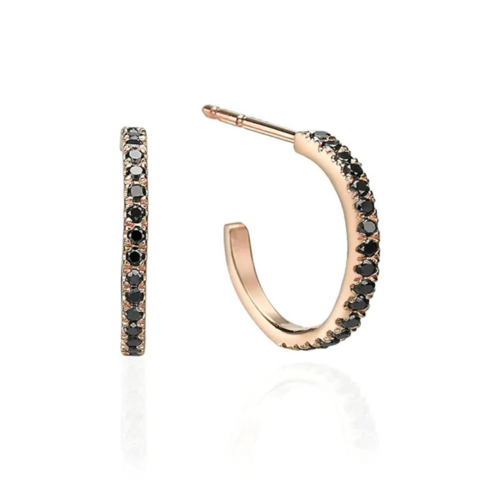 Black Round Cut Diamond Half Hoop Earrings For Women