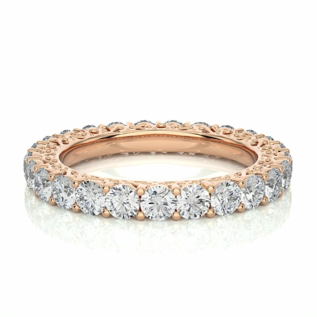 Round Cut Diamond Filigree Prong Setting Eternity Band For Women