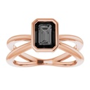 Black Emerald Cut Diamond Bezel Set Split Shank Anniversary Ring for Women