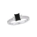  Emerald And Round Cut Prong Set Black And White Diamond  Ring For Women