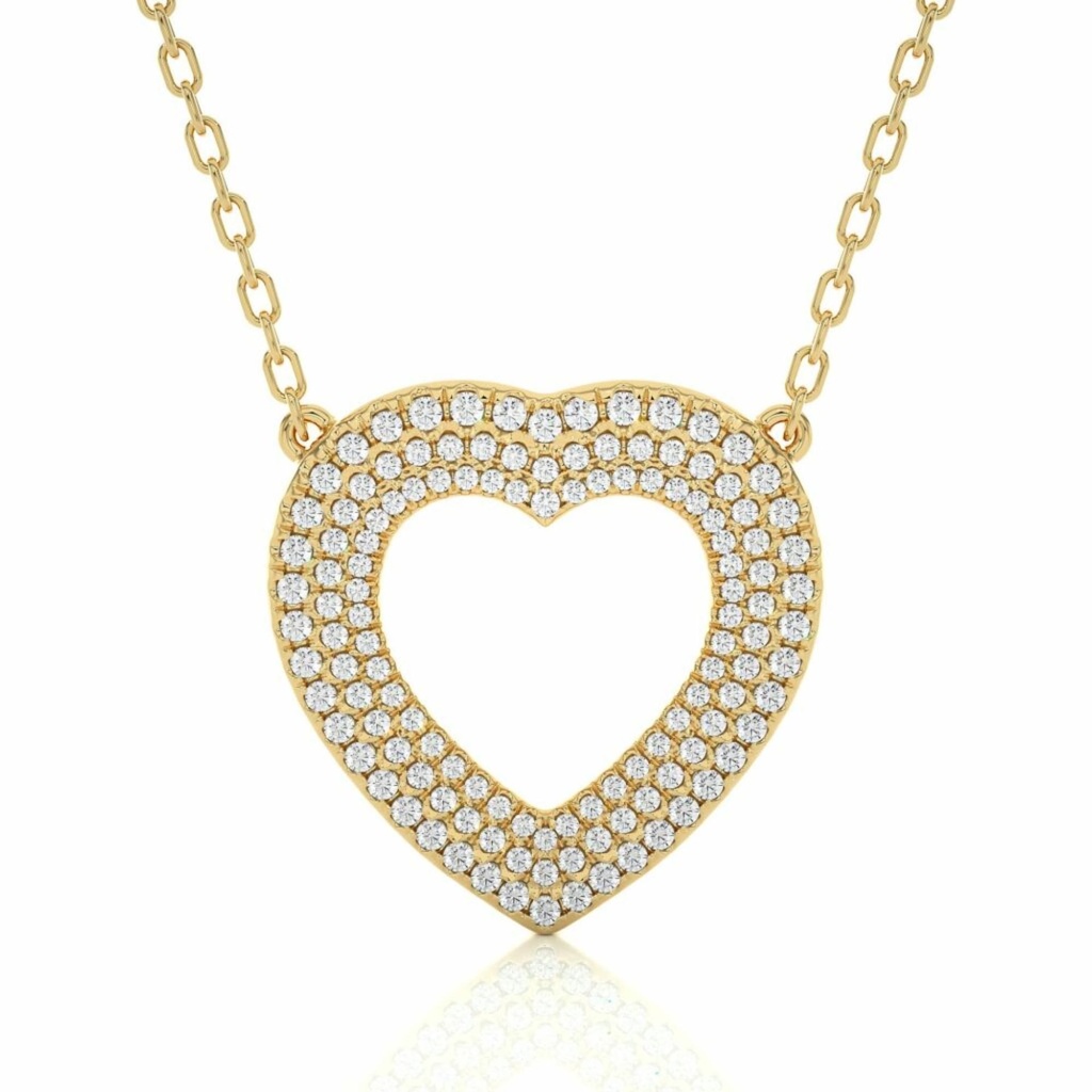  Round Cut Diamond Heart Shape 3 Raw Pave Setting Diamond Pendant For Women