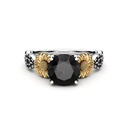  Black Round Cut Diamond Sunflower Two Tone Engagement  Ring For Women