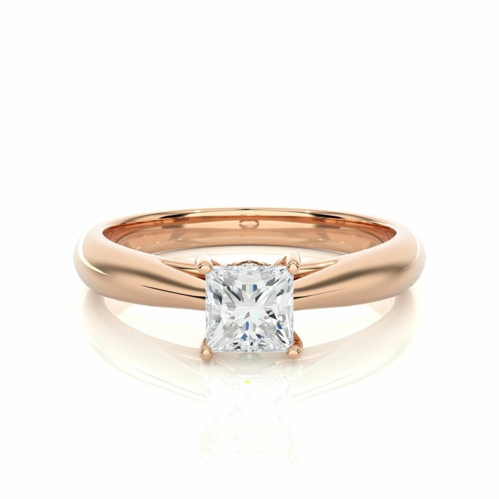  Princess Shaped Solitaire Diamond Engagement Ring For Women