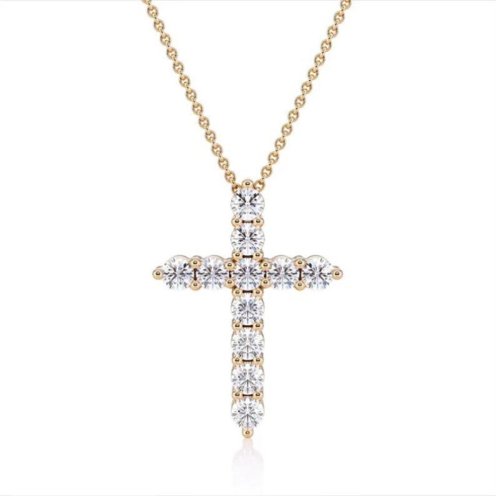  Round Cut Diamond Prong Set Cross Pendant For Women