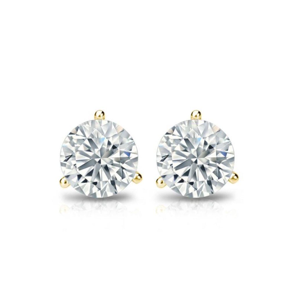 Round Cut Diamond Shaped 3 Prong Set Stud Earrings For Women