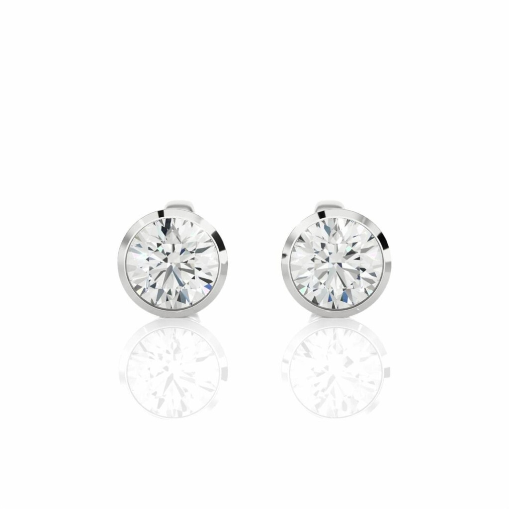  Round Cut Shaped Bezel Set Stud Earrings For Women