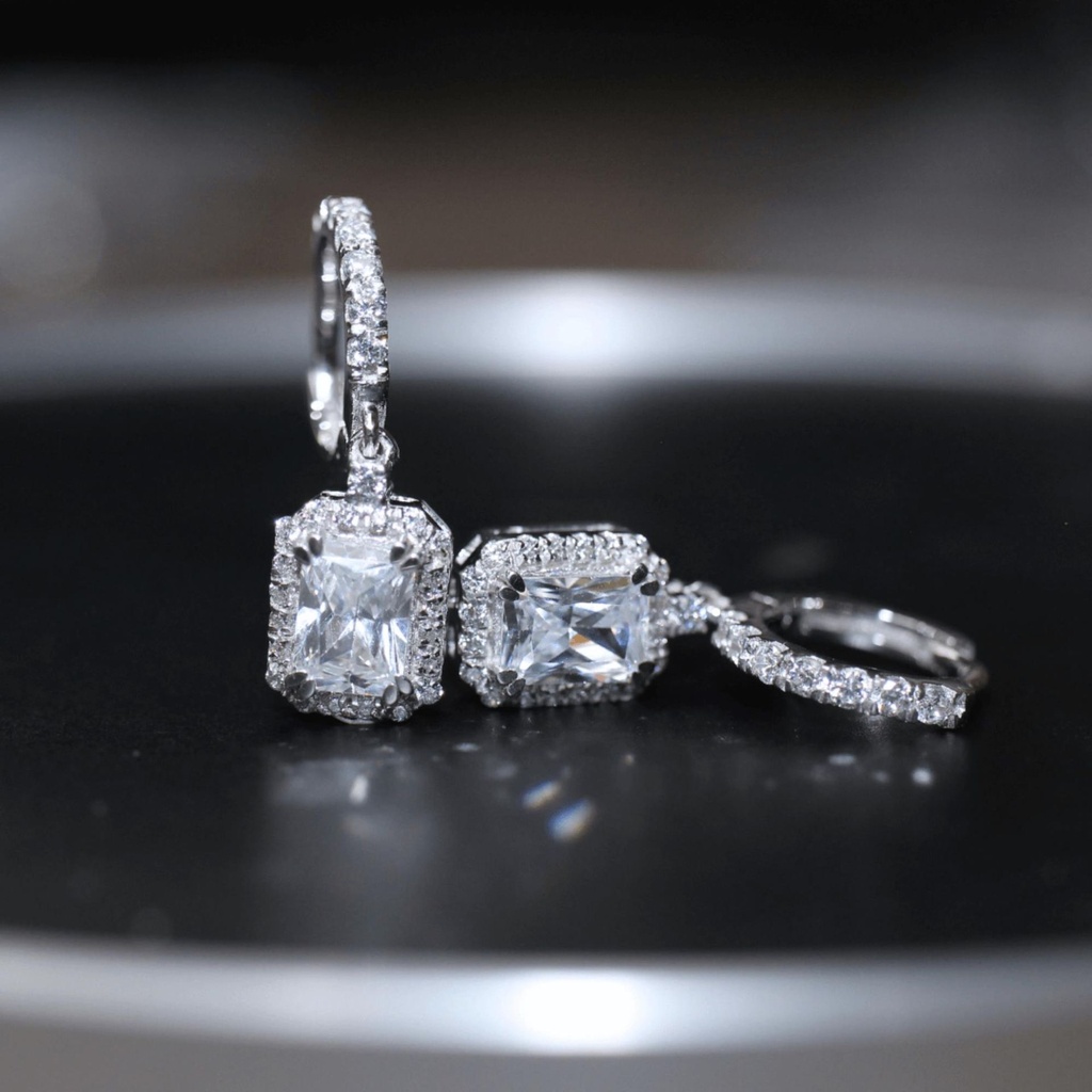  Radiant Cut Diamond Prong Set Halo Drop Dangle Earrings For Women