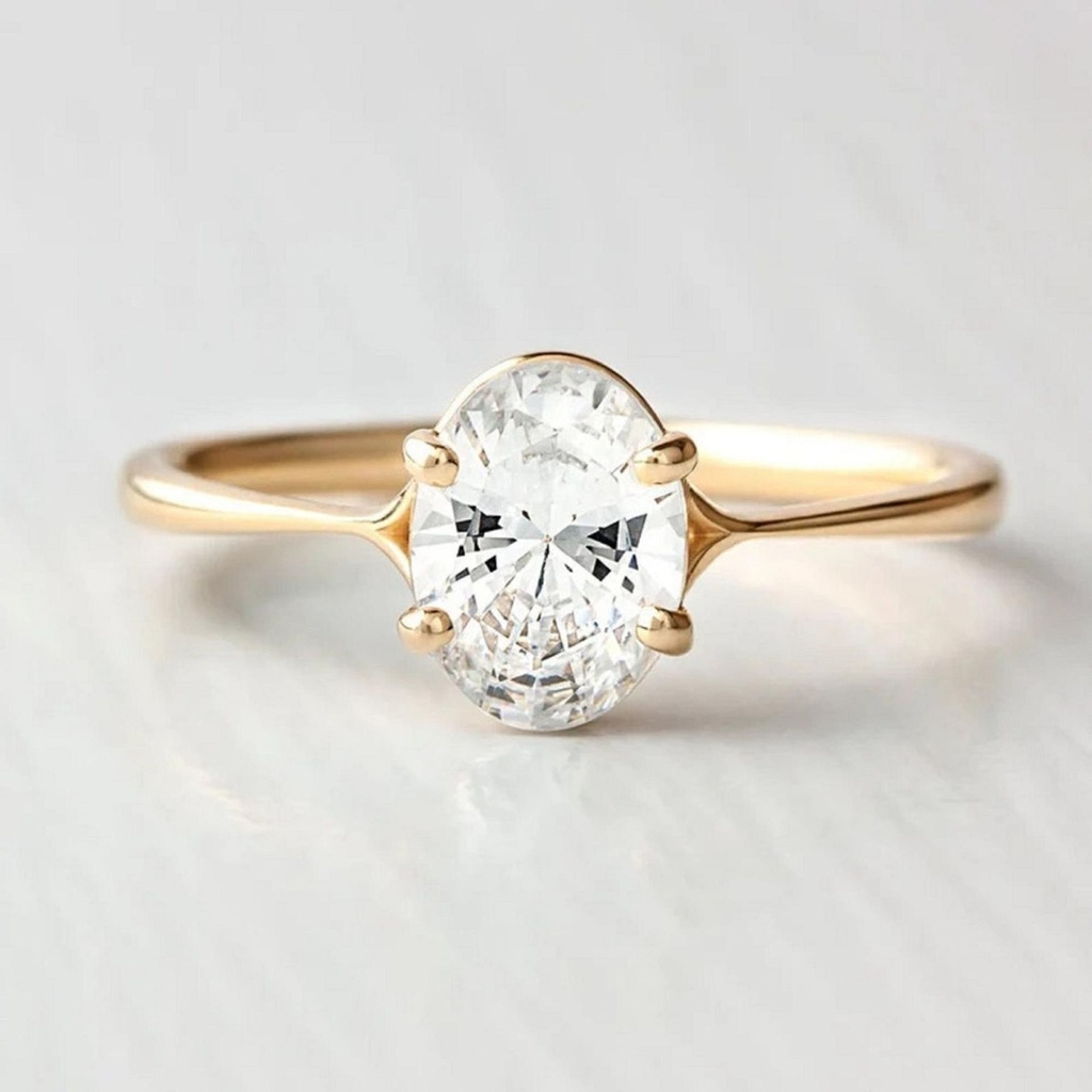 Oval Cut Diamond Solitaire Split Shank Anniversary Ring for Women