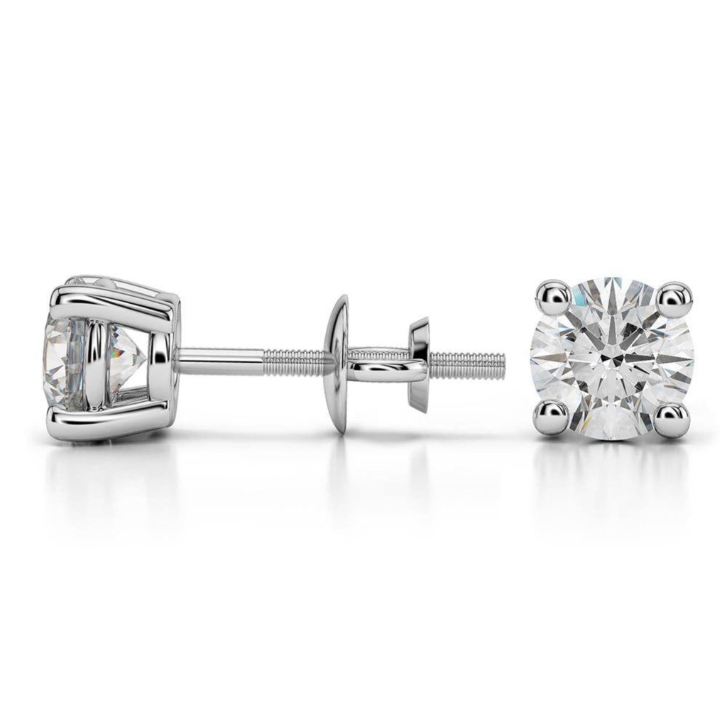 Round Brilliant Cut  Earrings diamond Stud wedding simple earrings white gold Screw Back Earrings on