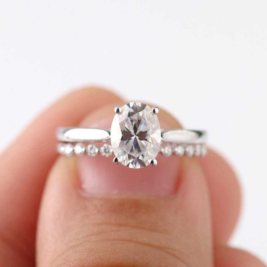  Oval  Engagement Ring Set White Gold Vintage Unique Promise Ring Set For Women Wedding Ring set anniversary Gift