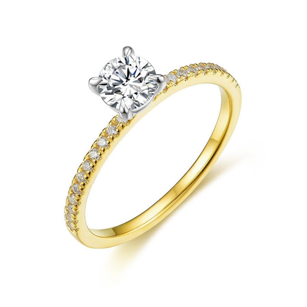 Unique Moissanite Engagement Ring Yellow Gold vintage engagement ring for women Round diamond wedding Anniversary gift For Her