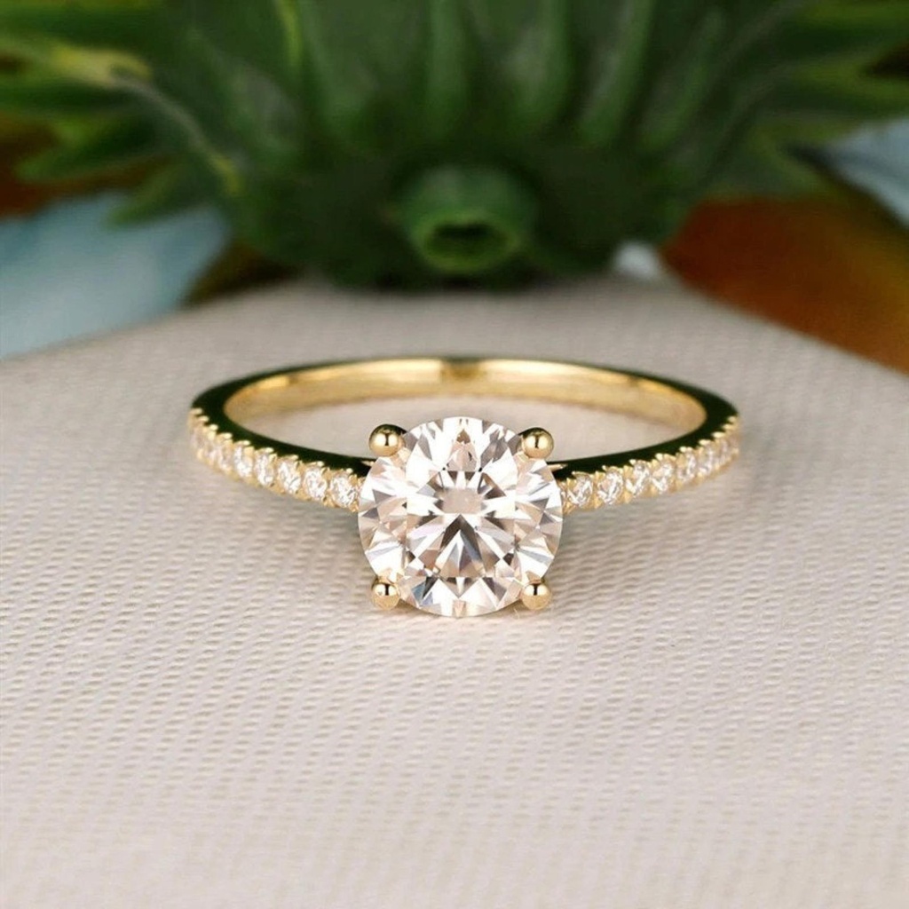 Round Cut Diamond Solitaire With Accents Engagement Ring For Women