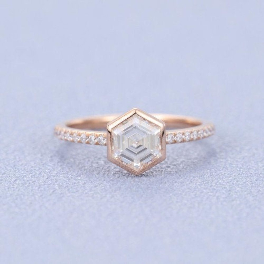 Hexagon shaped wedding ring women vintage rose gold Exquisite moissanite engagement ring unique Bridal Stacking promise gift