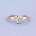 Unique Hexagon moissanite engagement ring vintage rose gold ring baguette ring wedding ring Anniversary promise ring Crismistmas