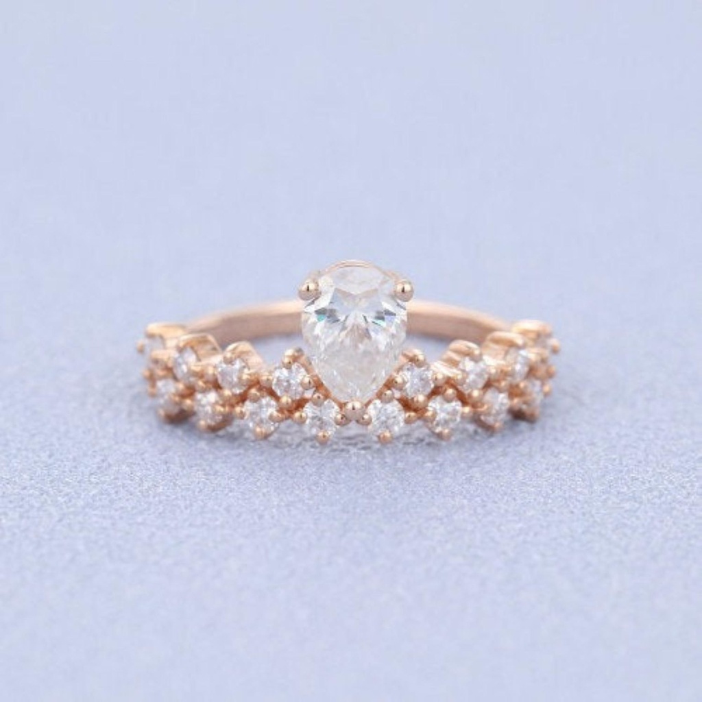 Art deco ring Pear Shaped Wedding Band Women Rose Gold Moissanite Bridal Stacking Diamond Eternity Matching Band Dainty Ring Delicate unique