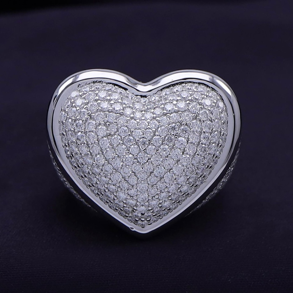 Large Heart Shape Round Cut Diamond Hip Hop Unique Ring For Men
