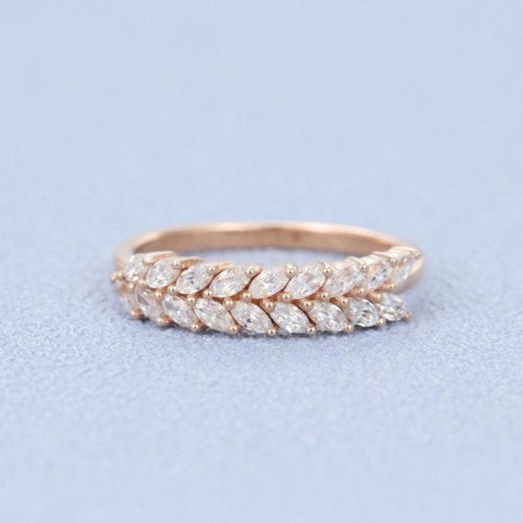 Moissanite Wedding Band for Women Marquise Cut Moissanite Ring Solid  Rose Gold Unique Matching Stacking Promise Ring Anniversary Gift