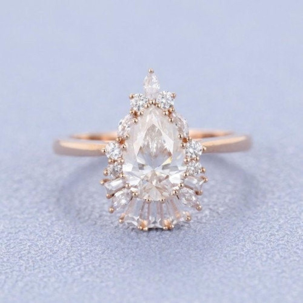 Pear Rose gold vintage ring white diamond unique ring for women's fantasy ring engagement ring for loved one's wedding gift