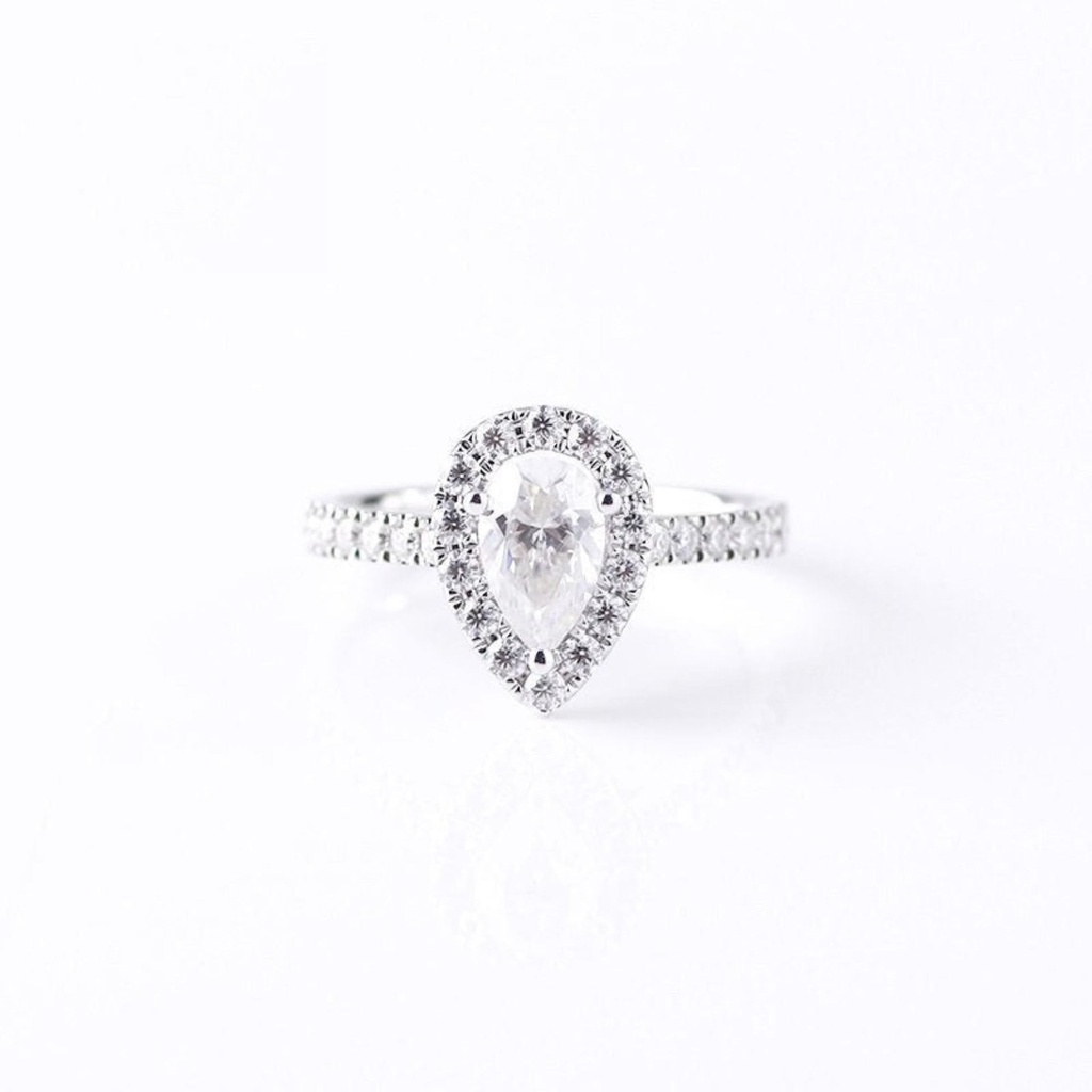 Pear Moissanite Engagement Ring White Gold Halo Unique Engagement Ring For Women Pear Diamond Wedding Ring anniversary Gift