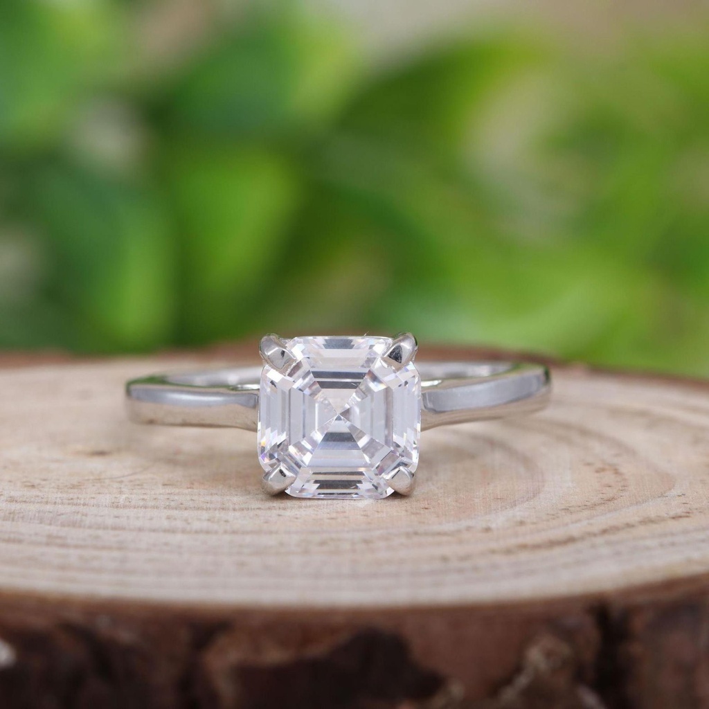 Asscher Cut Diamond Solitaire Engagement Ring for Women