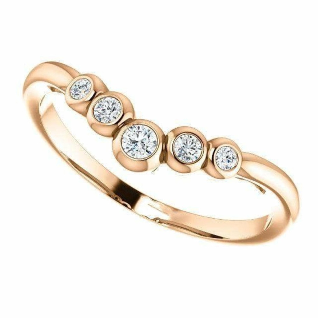 curved wedding band 14k White Gold Engagement Ring  Moissanite Art Deco Wedding Band  Antique Diamond Band