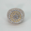 An elegant womens hip hop ring crafted from 14 kt yellow gold and adorned with lab grown diamonds of VVS clarity exuding style and sophistication