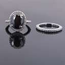 Black Oval Cut Diamond Halo Bridal Set Ring for Women
