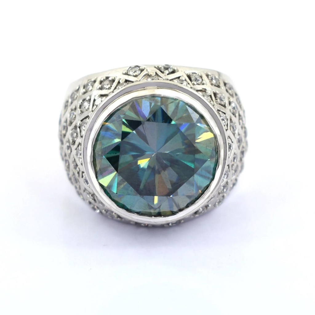 Stunning Blue Moissanite Diamond Heavy Men's Ring, 925 Silver Ring With Bezel Style, Amazing Shine, Perfect Gift For Husband