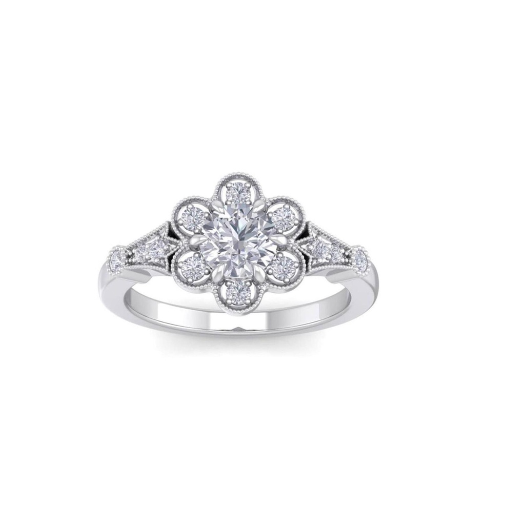  Round Cut Diamond Shape Excellent Cut Art Deco Engagement Ring For Women