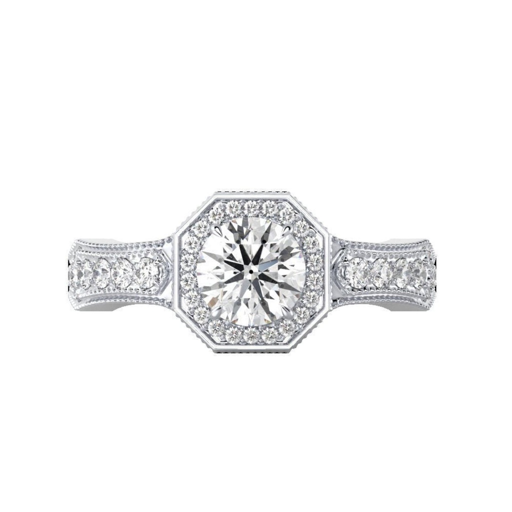 Round Cut Diamond Halo With Accents Engagement Ring for Women