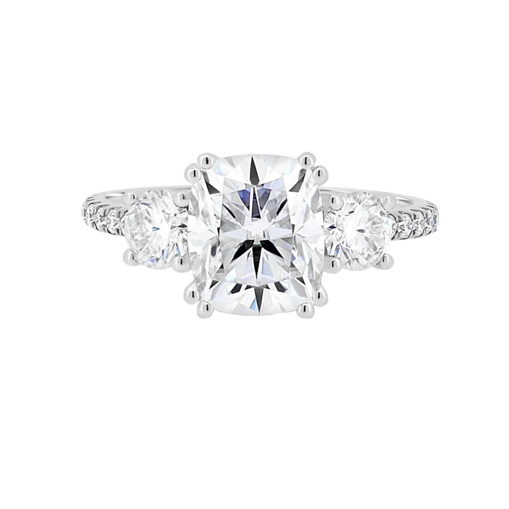 Elongated Cushion Cut  Ring, White Gold Engagement Ring, Three Stone Wedding Ring, Bridal Set Ring, Anniversary Gift