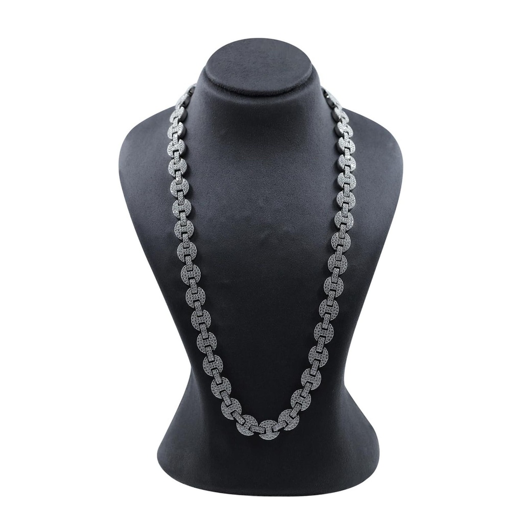 Round Cut Diamond Cuban Silver Chain Choker Hip Hop Necklace For Men