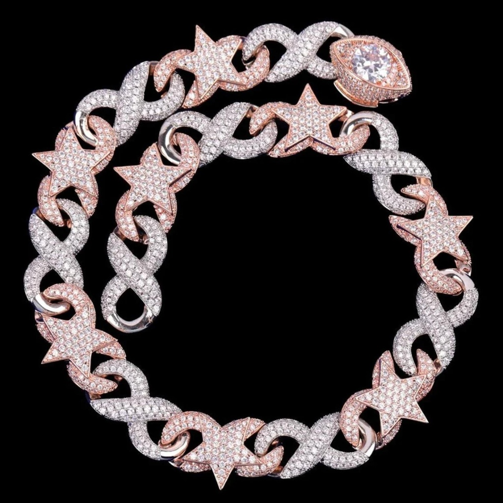  Golden Color Star Miami Cuban Chain Special Bail Necklace, Iced Out Necklace, Jewelry Gifts, Hip Hop Style Chain, Charm For Men