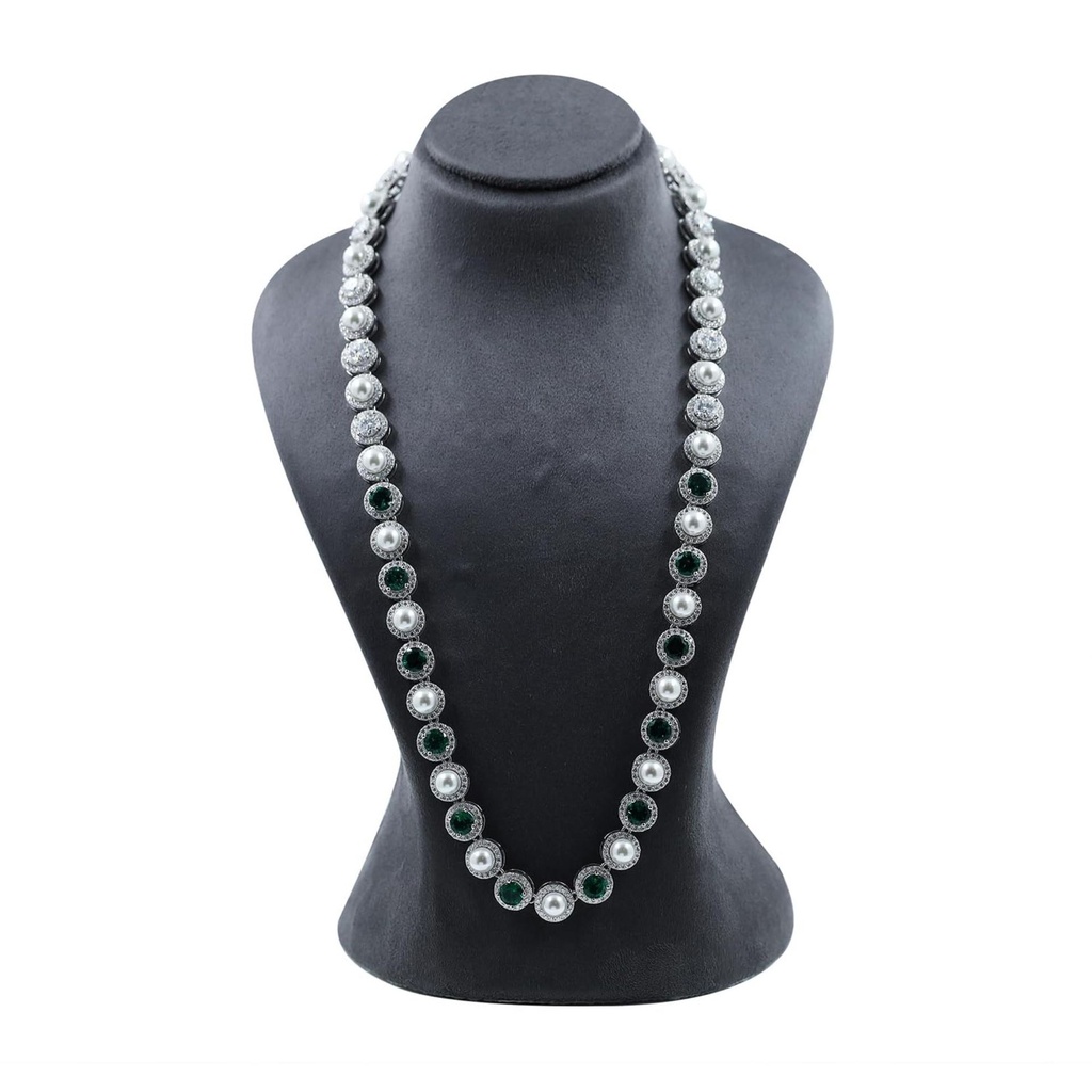 Classic 6 Natural Freshwater Pearl Necklace, Cluster Halo Tennis Chain  Round Green & White Lab Created Diamond In 1 Over Sterling Silver 